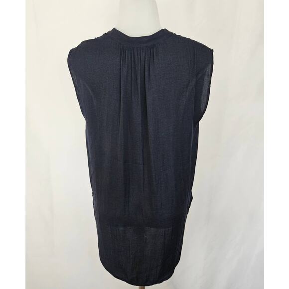 🆓 FREE Ann Taylor Loft Blue Split Neck Sleeveless Blouse sz Extra Small Basic - Picture 3 of 5